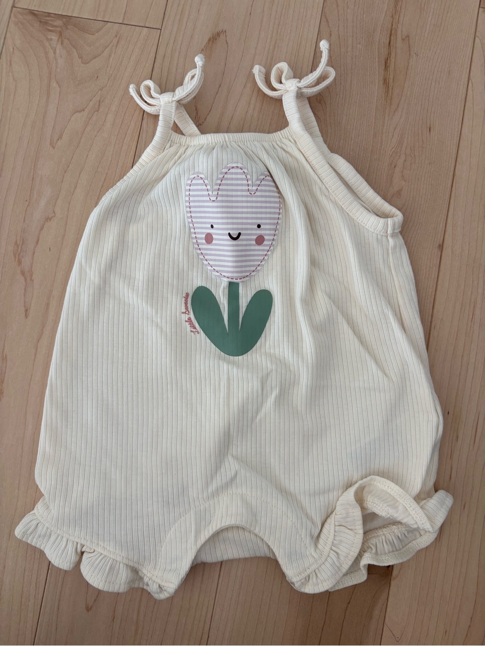 Old Navy Cream Ribbed Baby Romper with Smiling Tulip